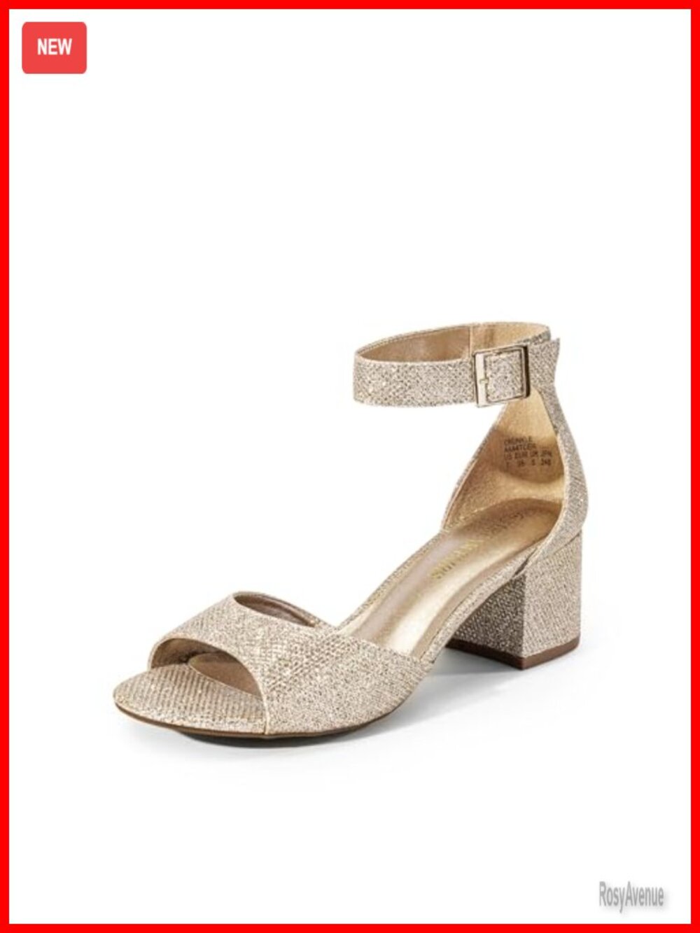 Women's Chunky Block Heel Ankle Strap Sandals Glitter Peep Toe